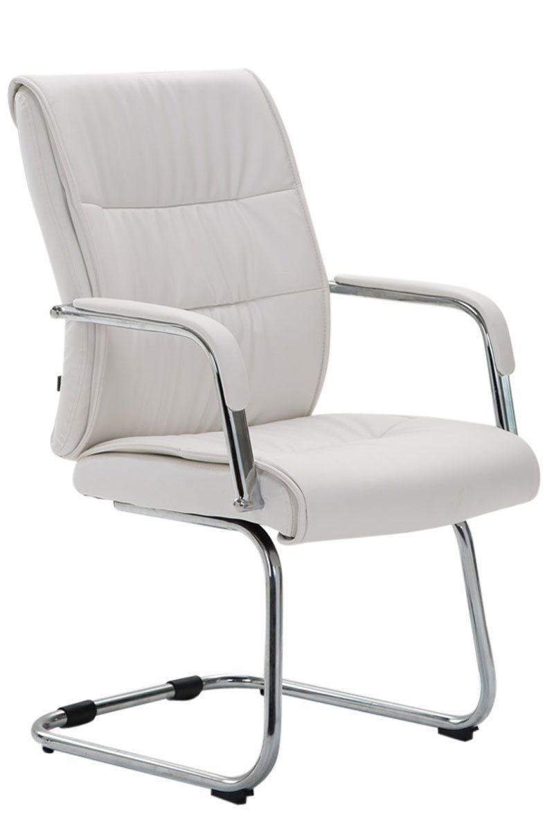 TPFLiving Besucherstuhl Siva mit hochwertig gepolsterter Sitzfläche - Konferenzstuhl (Küchenstuhl - Esszimmerstuhl - Wohnzimmerstuhl), Gestell: Metall chrom - Sitzfläche: Kunstleder weiß