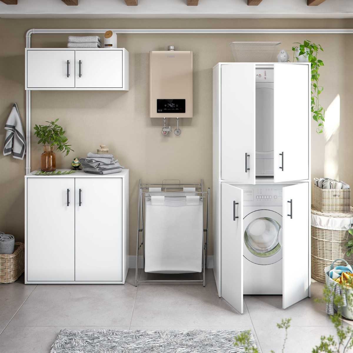 freiraum Mehrzweckschrank-Set LAUNDRY, (4-teilig), (4-teilig) Weiß, 2x Umbauschrank, Unterschrank, Hängeschrank