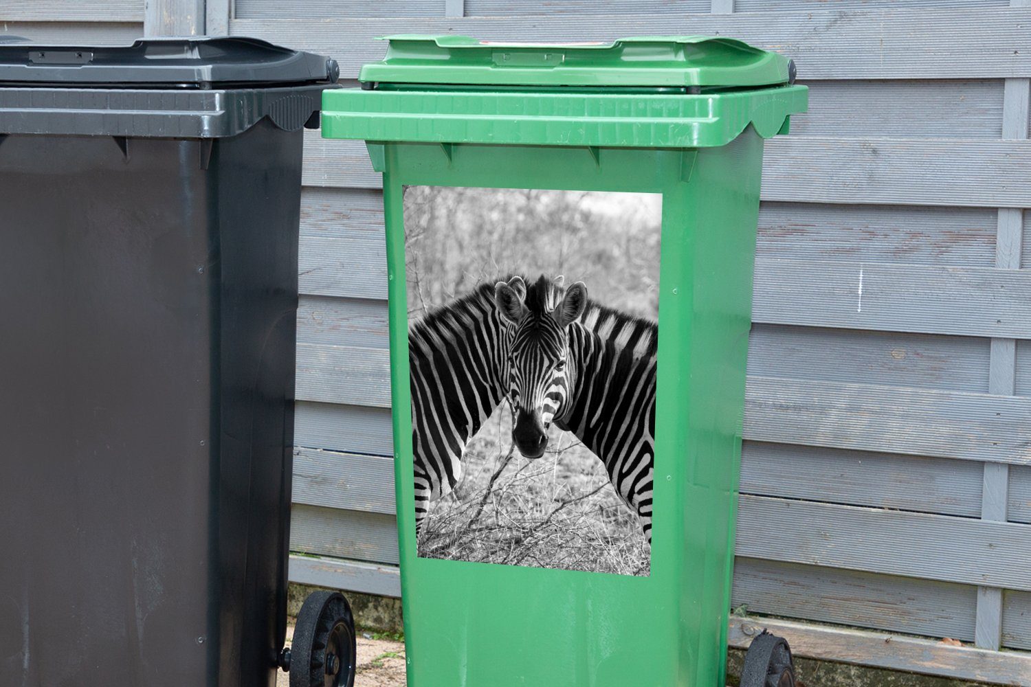 MuchoWow Wandsticker (1 Mülleimer-aufkleber, Zwei Zebras Abfalbehälter Mülltonne, Sticker, Container, St)