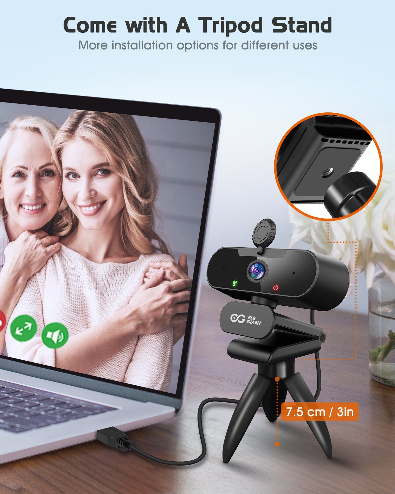 besonders kristallklare scharfe HD-Webcam Videotelefonate, HD, EGC-C02 für ELEGIANT Streaming, (Full Full Bilder)