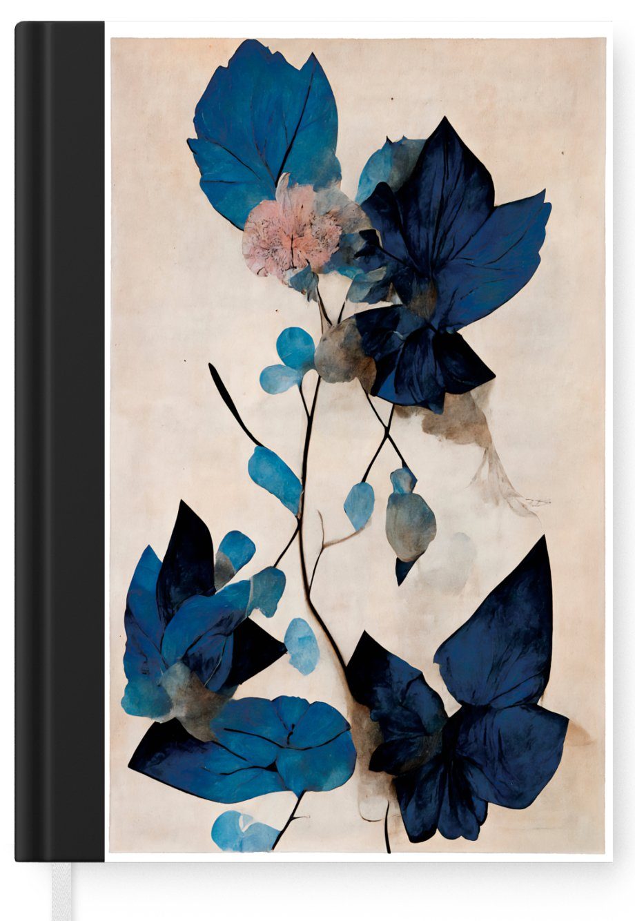 Blau Blumen, MuchoWow Seiten, - - Journal, A5, Pflanzen Tagebuch, Blätter Notizbuch Notizheft, Haushaltsbuch 98 Merkzettel, -