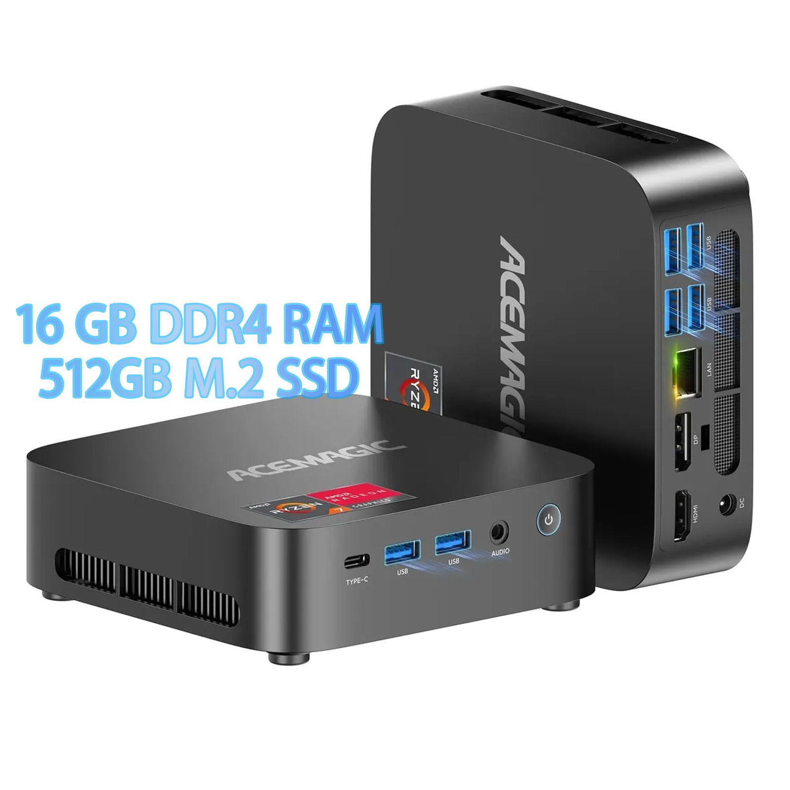 ACEMAGIC Mini PC Windows 11 Pro, 16GB RAM, 512GB SSD, AMD Ryzen Embedded R2544 Mini-PC (AMD Ryzen R2544, AMD Radeon™ Graphics, 16 GB RAM, 512 GB SSD, Lüfterkühlung, Leise, Triple 4K Display, WiFi 5/BT4.2, ideal für Büro und Homeoffice)