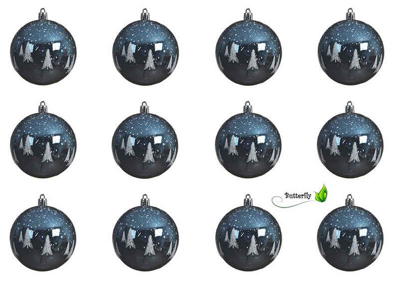 Decoris season decorations Weihnachtsbaumkugel, Weihnachtskugeln Kunststoff Tannenbaum Motiv 8cm nachtblau, 12er Set