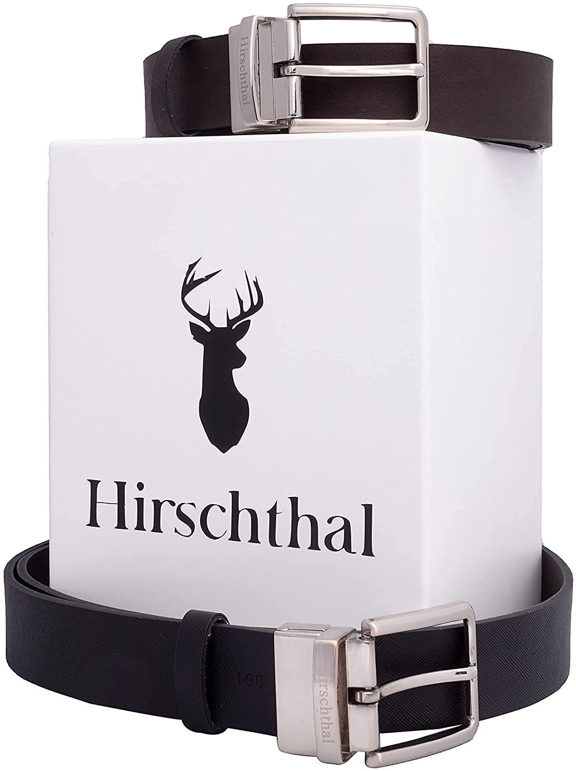 Hirschthal Ledergürtel Herren Leder-und Kunstleder-Wendegürtel Schwarz/Braun für Anzug &Chino Business Kollektion