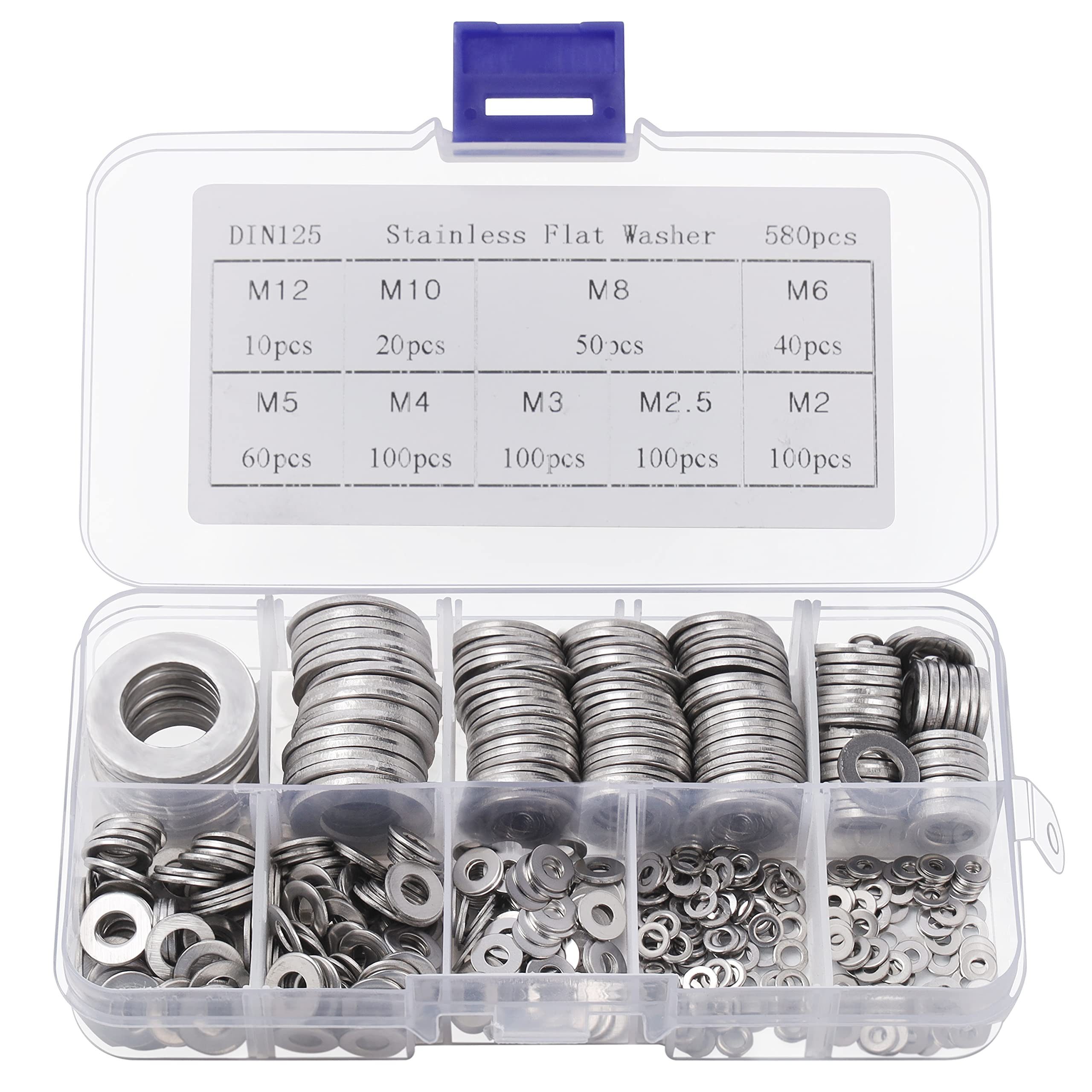 Schrauben- und Dübel-Set Stainless Steel Washers Set (580 pcs) - 9 Sizes M2-M12
