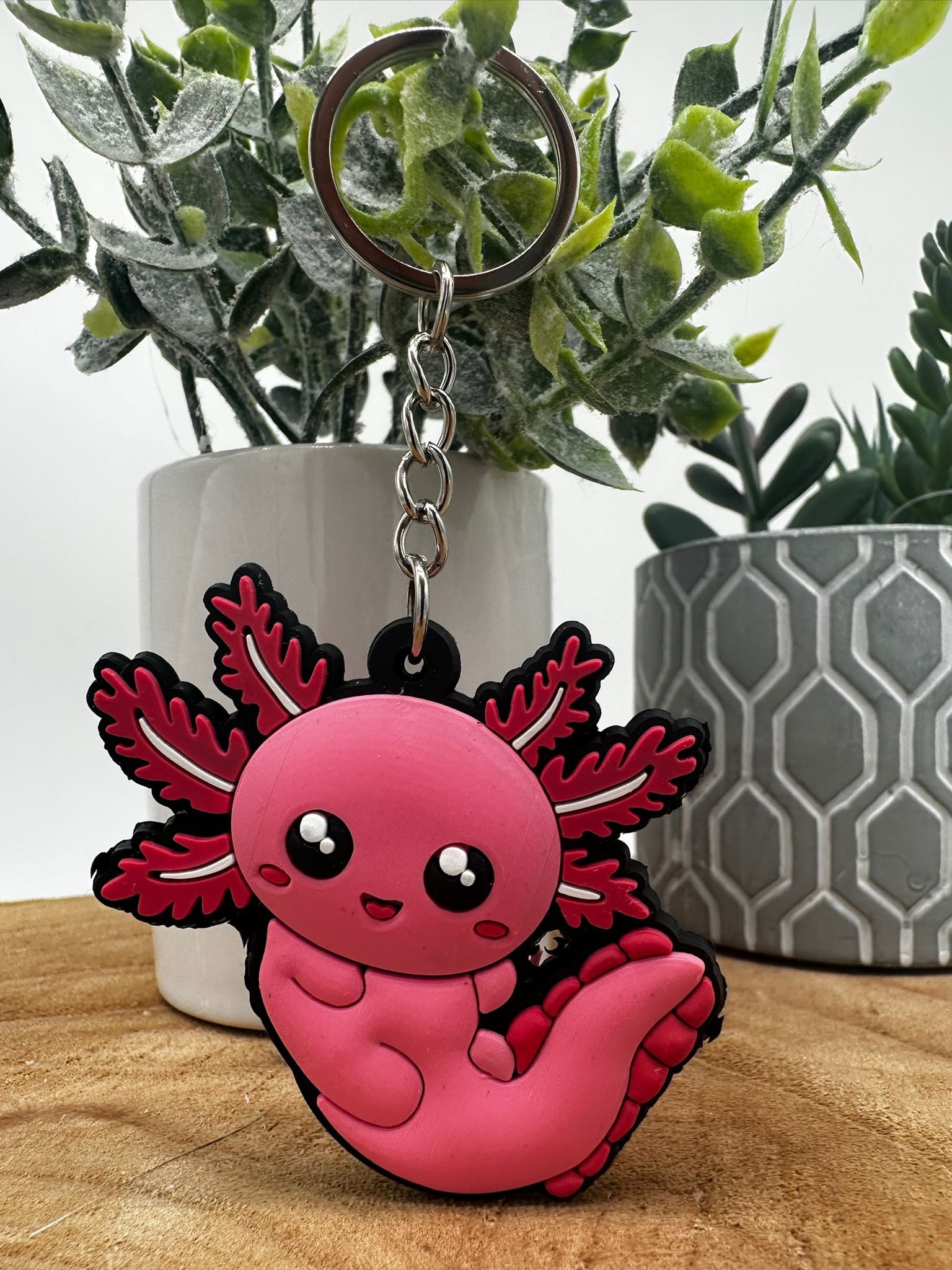 Kawaii Schlüsselanhänger Schlüsselanhänger Kawaii Kuties 6 cm Axolotl pink (1-tlg), Schlüsselanhänger Haustierschlüsselanhänger Geschenk Hund Frau Herren