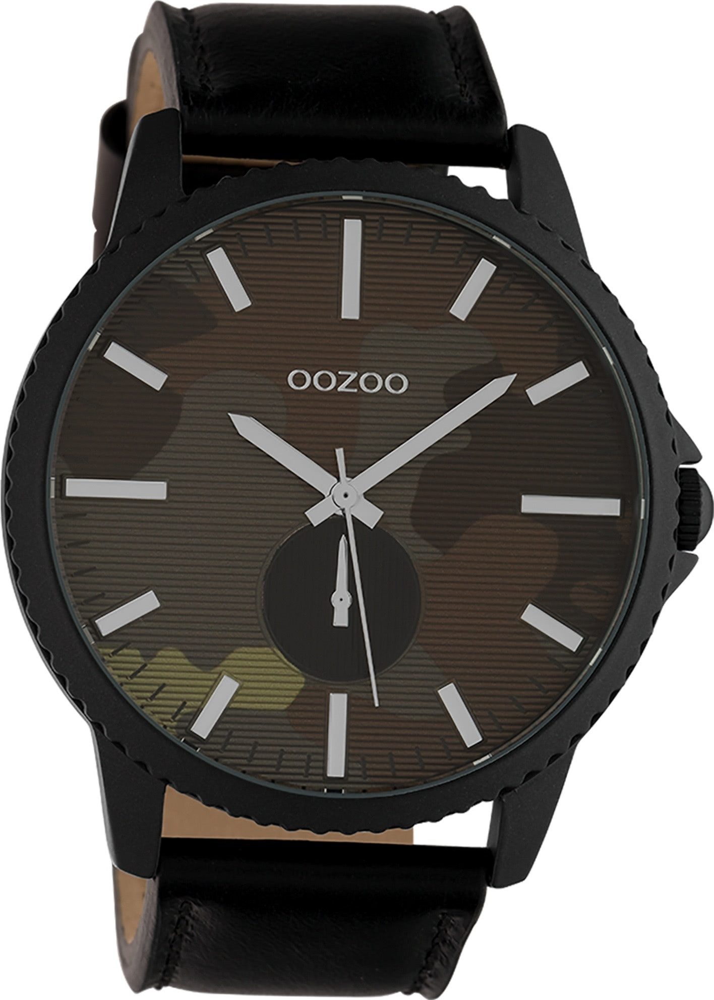 OOZOO Quarzuhr Oozoo Unisex Armbanduhr Timepieces Analog, (Analoguhr), Herren, Damenuhr rund, extra groß (ca. 48mm) Lederarmband schwarz
