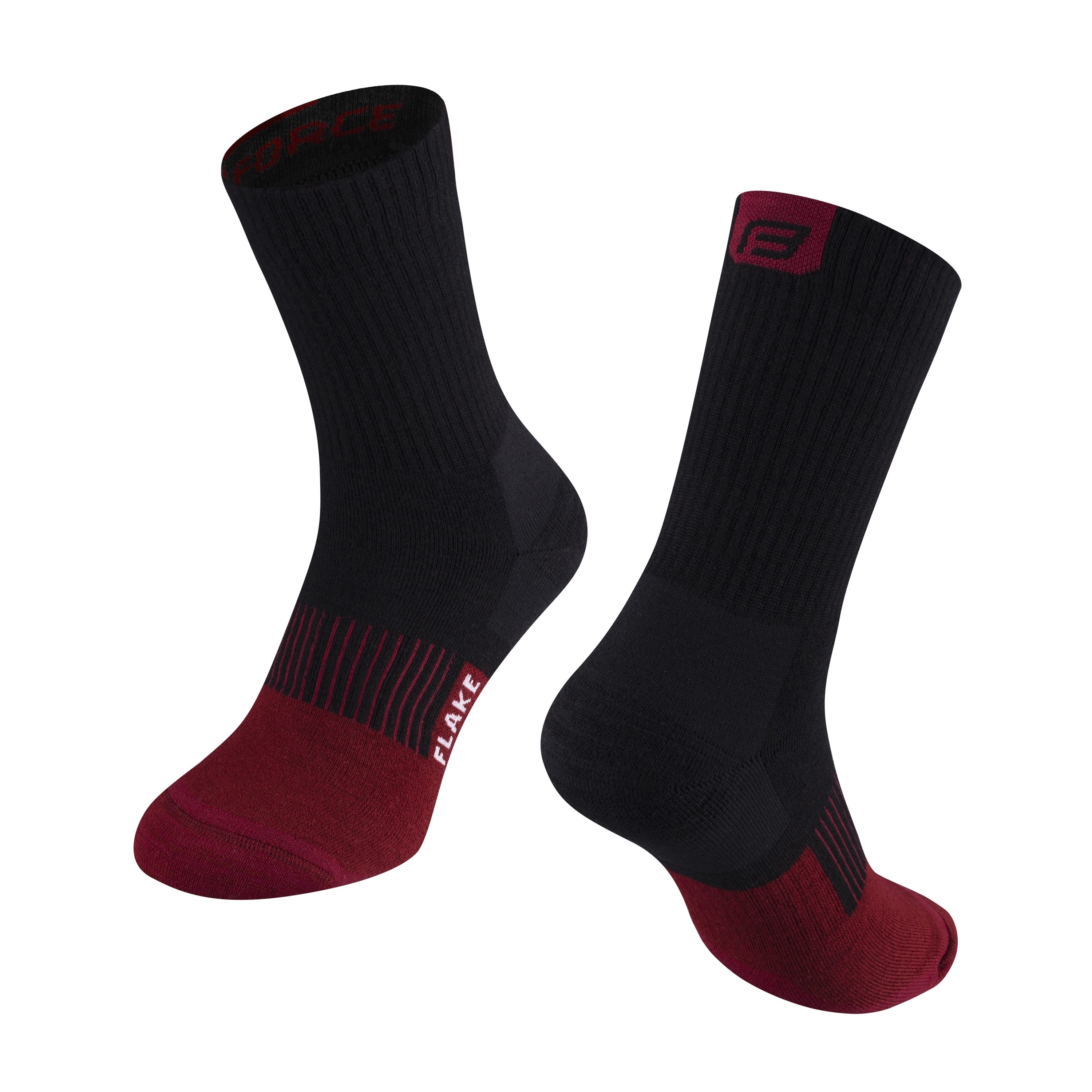 FORCE Sportsocken FORCE Merino Socken FLAKE Thermo, S-M/36-41 Schwarz/Rot
