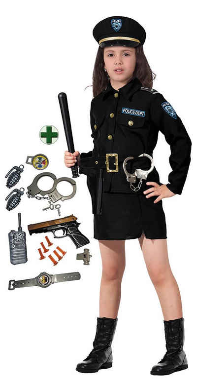 Karneval-Klamotten Polizei-Kostüm Kinder Polizistin Mädchen Uniform Mädchen blau, Kinderkostüm Komplett mit Handschellen und Polizeiset