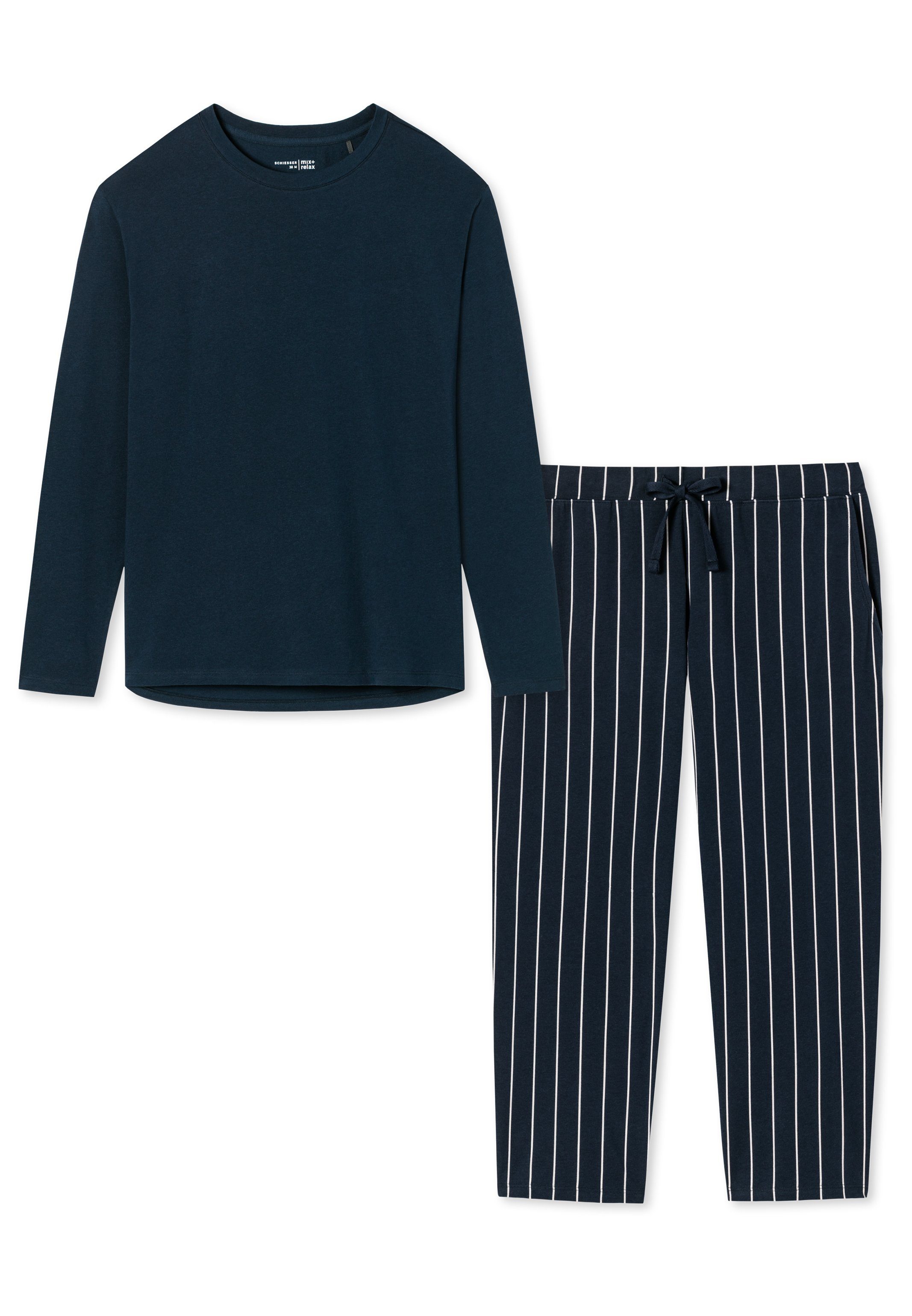 gestreift Dunkelblau Cotton / Schiesser Schlafanzug Blau - Pyjama (Set, 2 Baumwolle Organic tlg) -