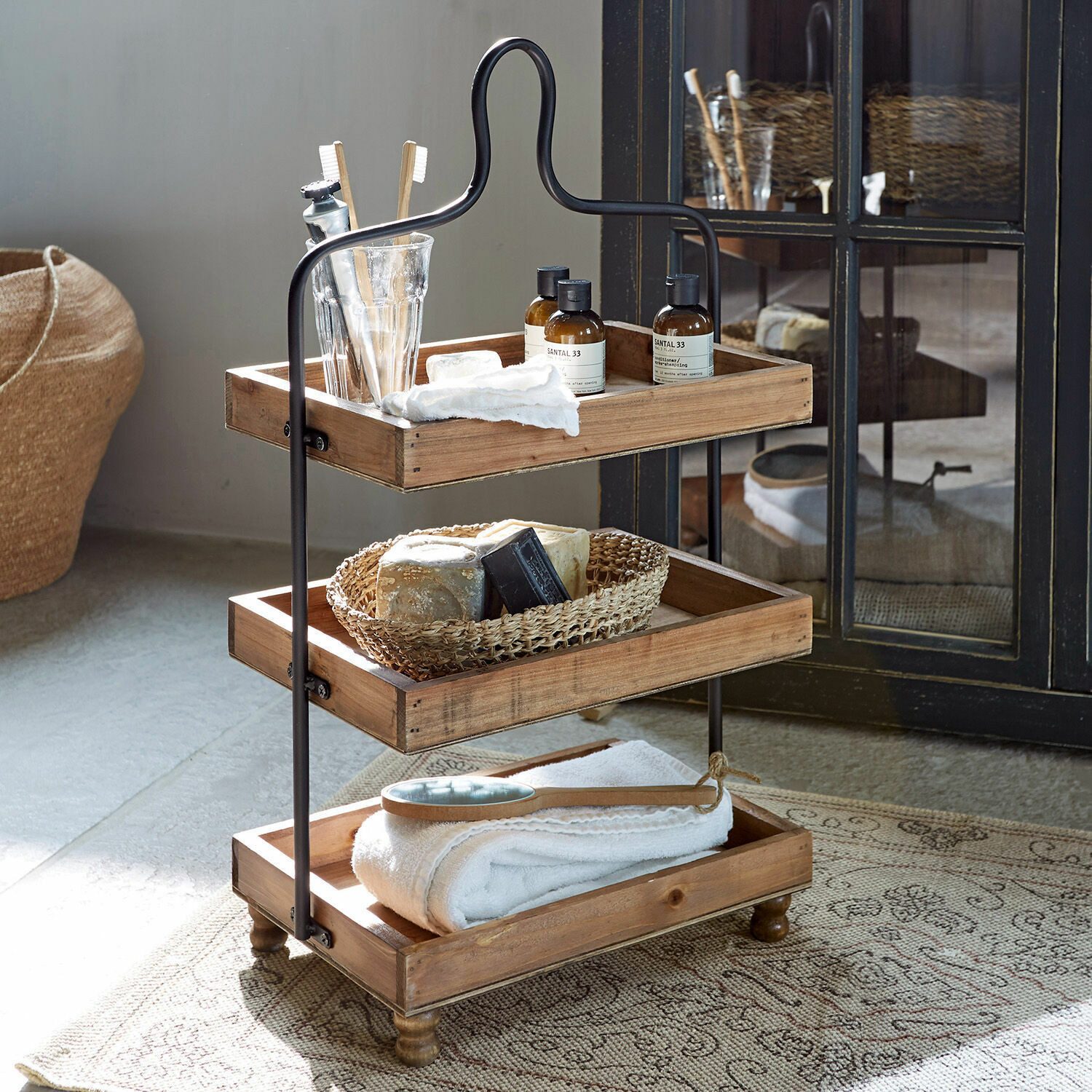 Mirabeau Etagere Etagere Lasse braun/schwarz, Mangoholz (mangifera indica), Gestell: Eisen