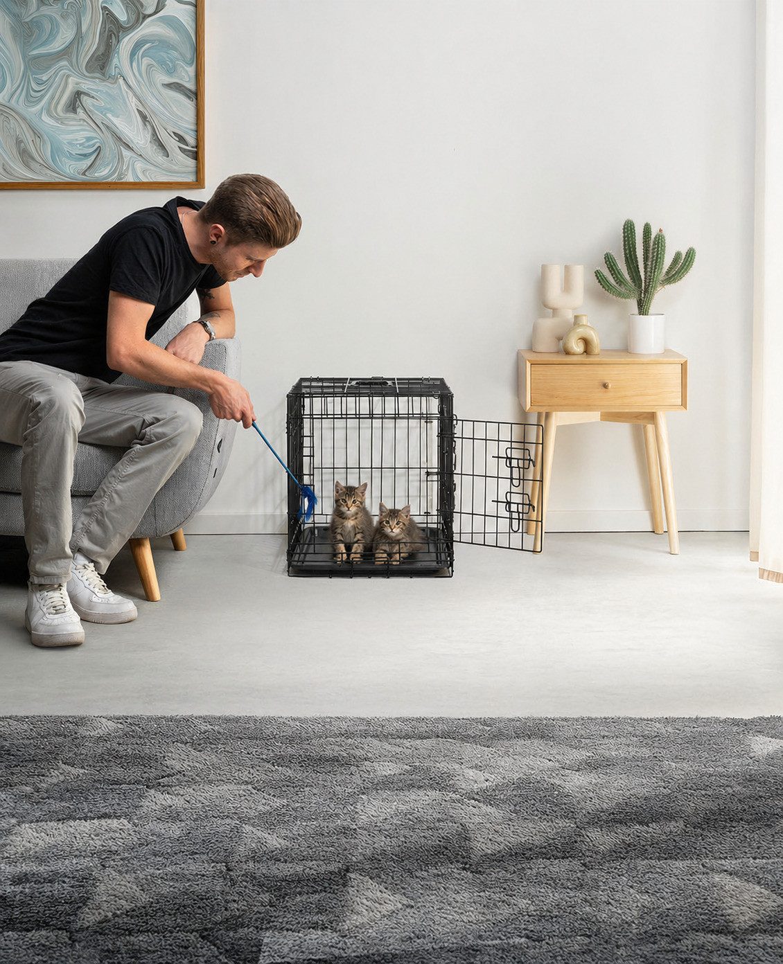 lionto Tiertransportbox für Katzen, stabil aus Metall mit Kunststoffbodenwanne, 61x44x51 cm, hygienisch mit Trennwand & Sicherheitsverriegelung