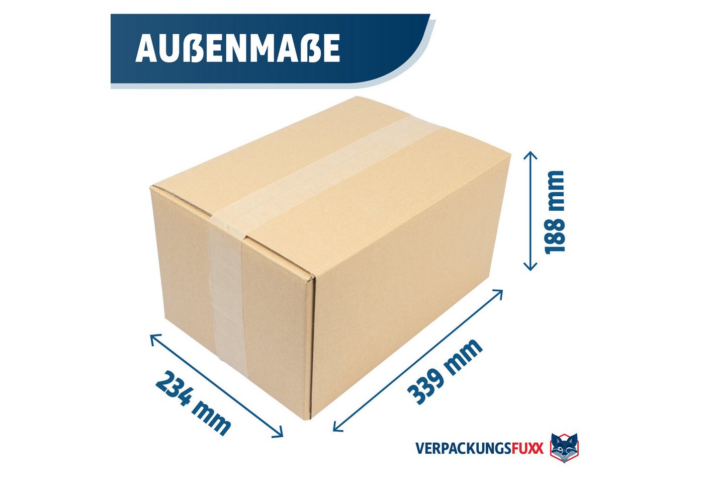 Thumbnail - VERPACKUNGSFUXX Karton Faltkarton 34 x 23 x 19 cm, 100 Stk., stabiler Versandkarton, 2-wellig