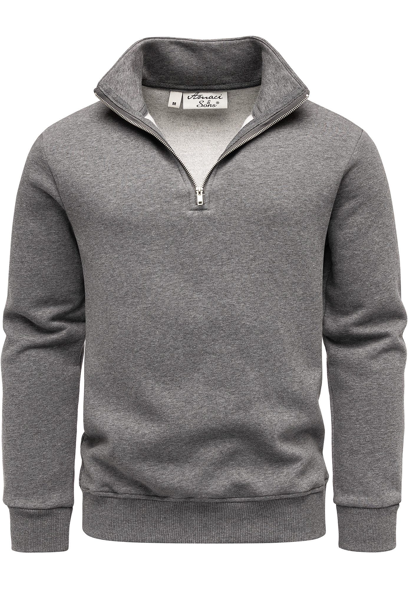 Amaci&Sons Sweatshirt LANDON Troyer Troyer Herren Pullover Zipper Sweatjack günstig online kaufen