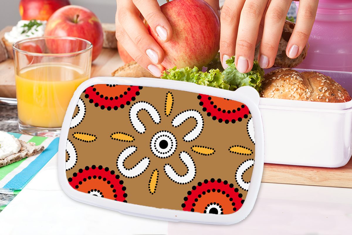 MuchoWow Lunchbox Design und weiß (2-tlg), Erwachsene, - Mädchen Brotbox Blumen und für Kinder für Brotdose, Punkte, - Jungs Kunststoff