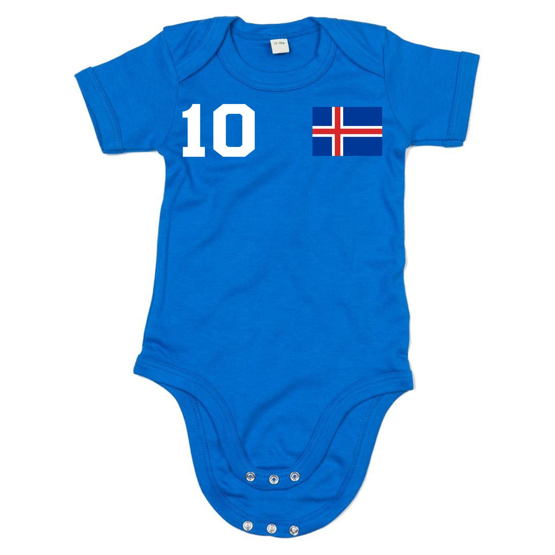 Sport Strampler Fußball WM Meister Weiss/Blau Baby Kinder Blondie Iceland Trikot Island & EM Brownie Handball