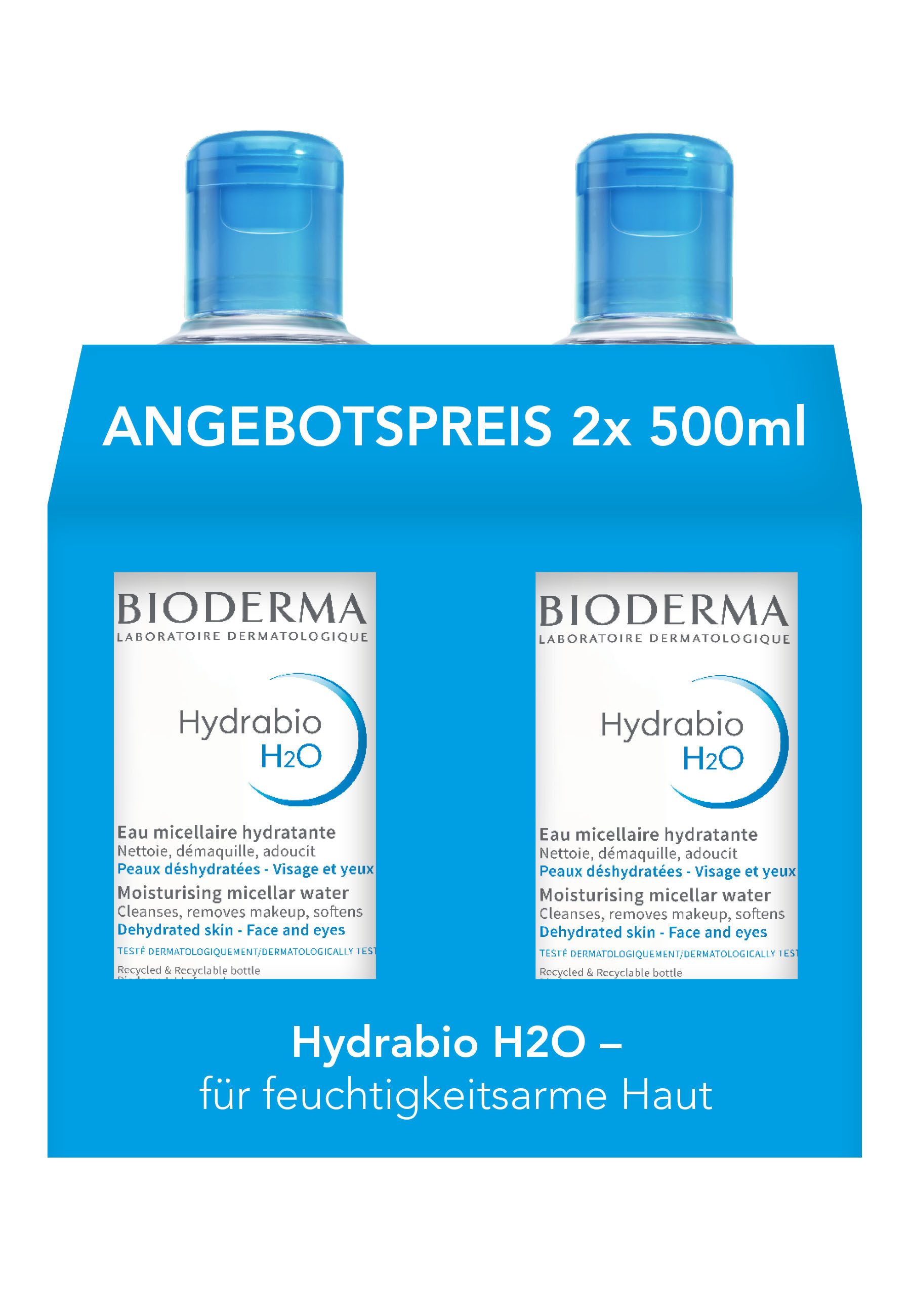 Bioderma Make-up-Entferner Hydrabio H2O Mizellenreinigungswasser: 2x500ml zum Angebotspreis, Reinigung, Make-up-Entferner, Gesichtswasser - 3 in 1