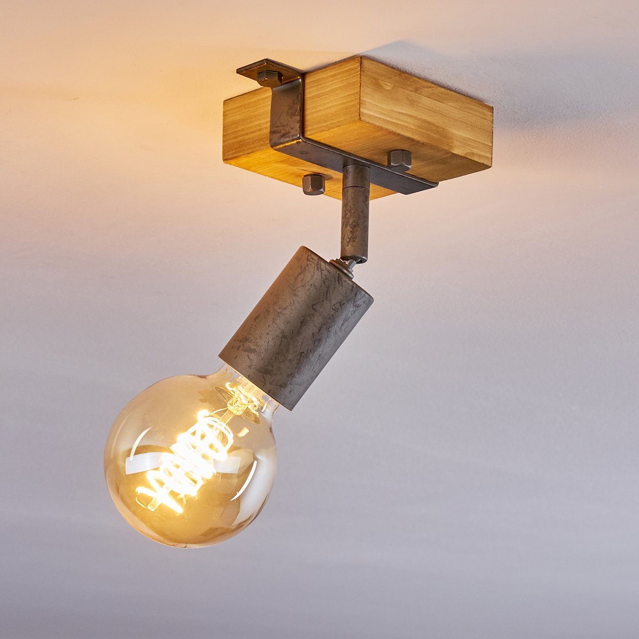 Grau/Natur, ohne hofstein Fassung, in 1xE27 Deckenleuchte im Metall/Holz aus Leuchtmittel, Wandlampe »Faro« Wandspot Industrial-Design verstellbare