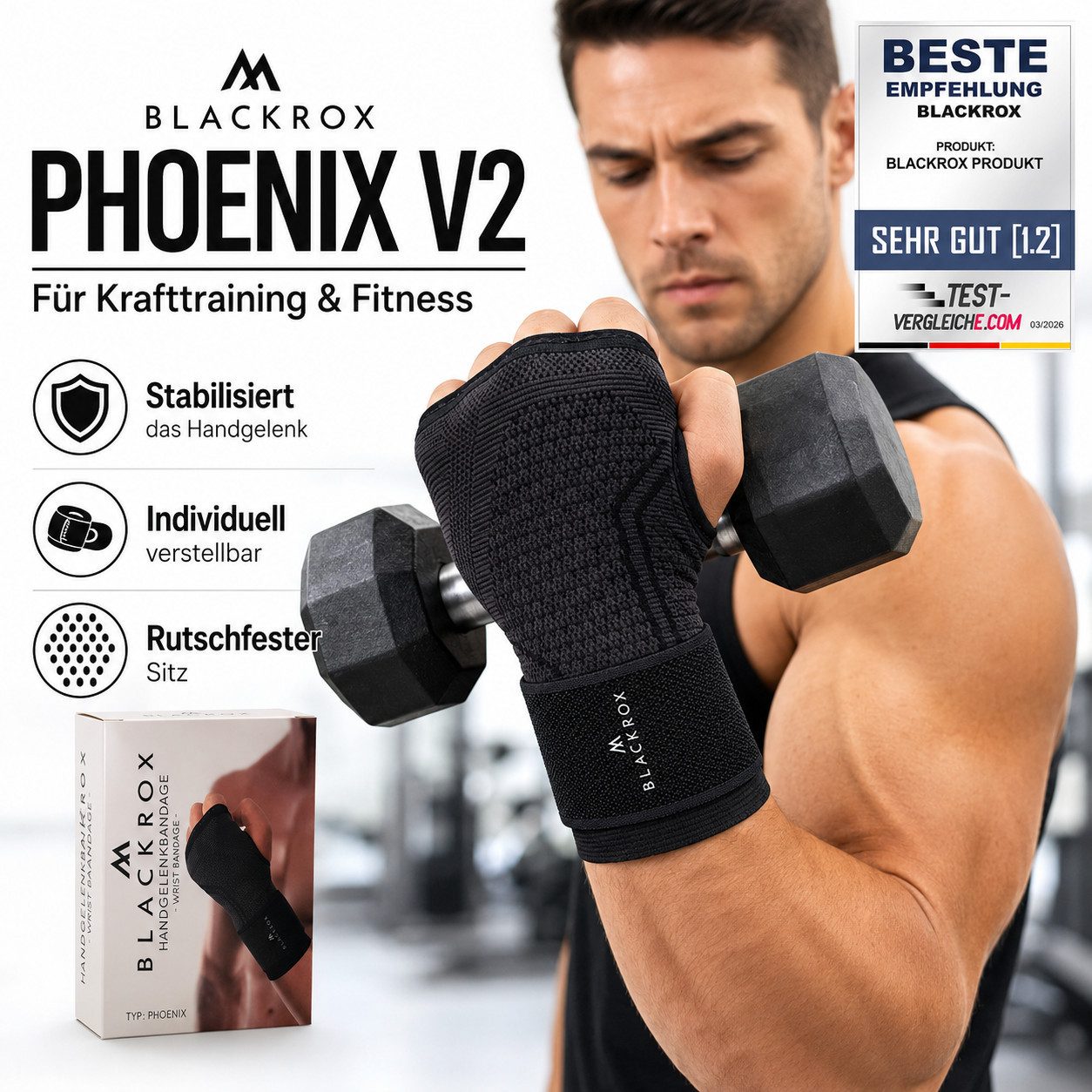 BLACKROX Handgelenkbandage [Vergleichssieger 2026] Handgelenkbandage verstellbar S–L Sport Alltag