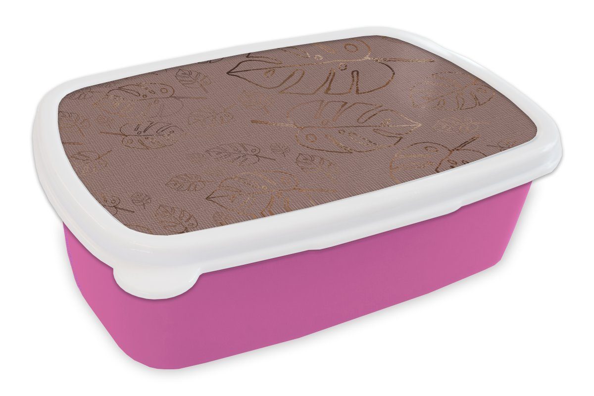 MuchoWow Lunchbox Muster - (2-tlg), Brotdose - Kunststoff, für Luxus, Rot Bronze Kunststoff - rosa Mädchen, Erwachsene, Snackbox, Brotbox Kinder