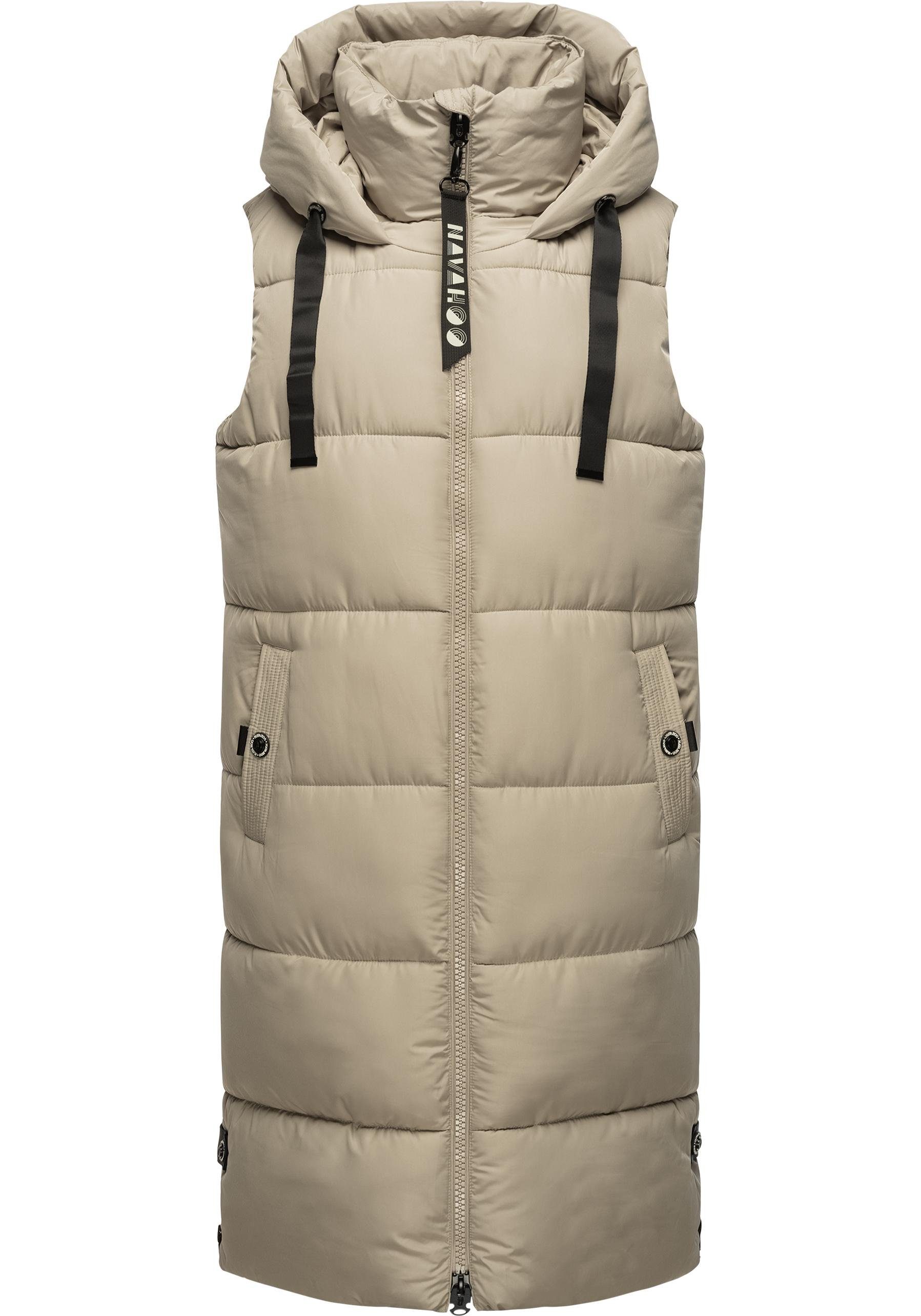 warme Outdoor-Weste mit Kapuze (1-tlg) Schnuffelchen grau Damen Navahoo lang Steppweste