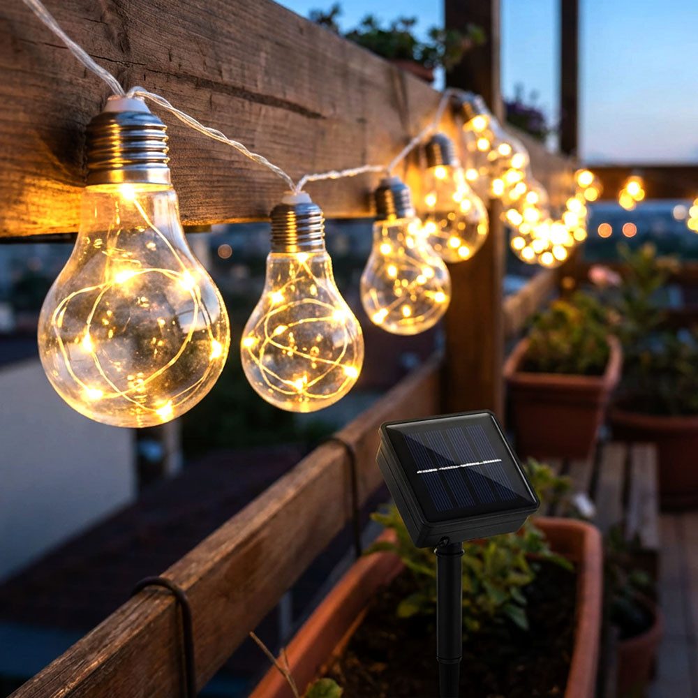 GLOBO LIGHTING LED Solarleuchte, LED-Leuchtmittel fest verbaut, Warmweiß, Solarleuchte Lichterkette Außenlampe 20x LED Edison Glühbirnen 2 Modi