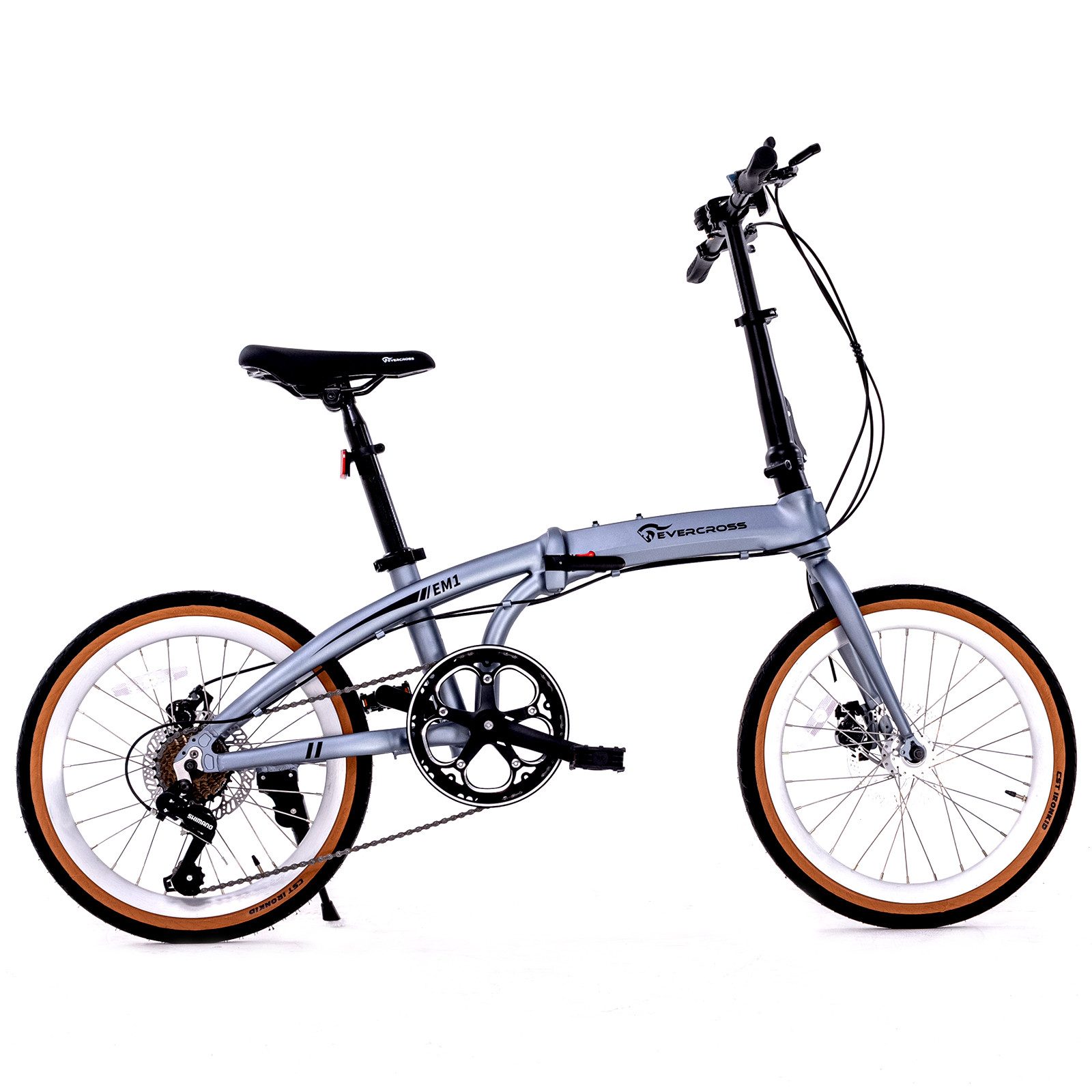 EVERCROSS TECH Faltrad EM1 20 Zoll, sekundenschnell faltbares Fahrrad, Aluminiumrahmen, 7 Gang, 7 Gang, Scheibenbremse, Max 100 kg Klapprad für Damen & Herren