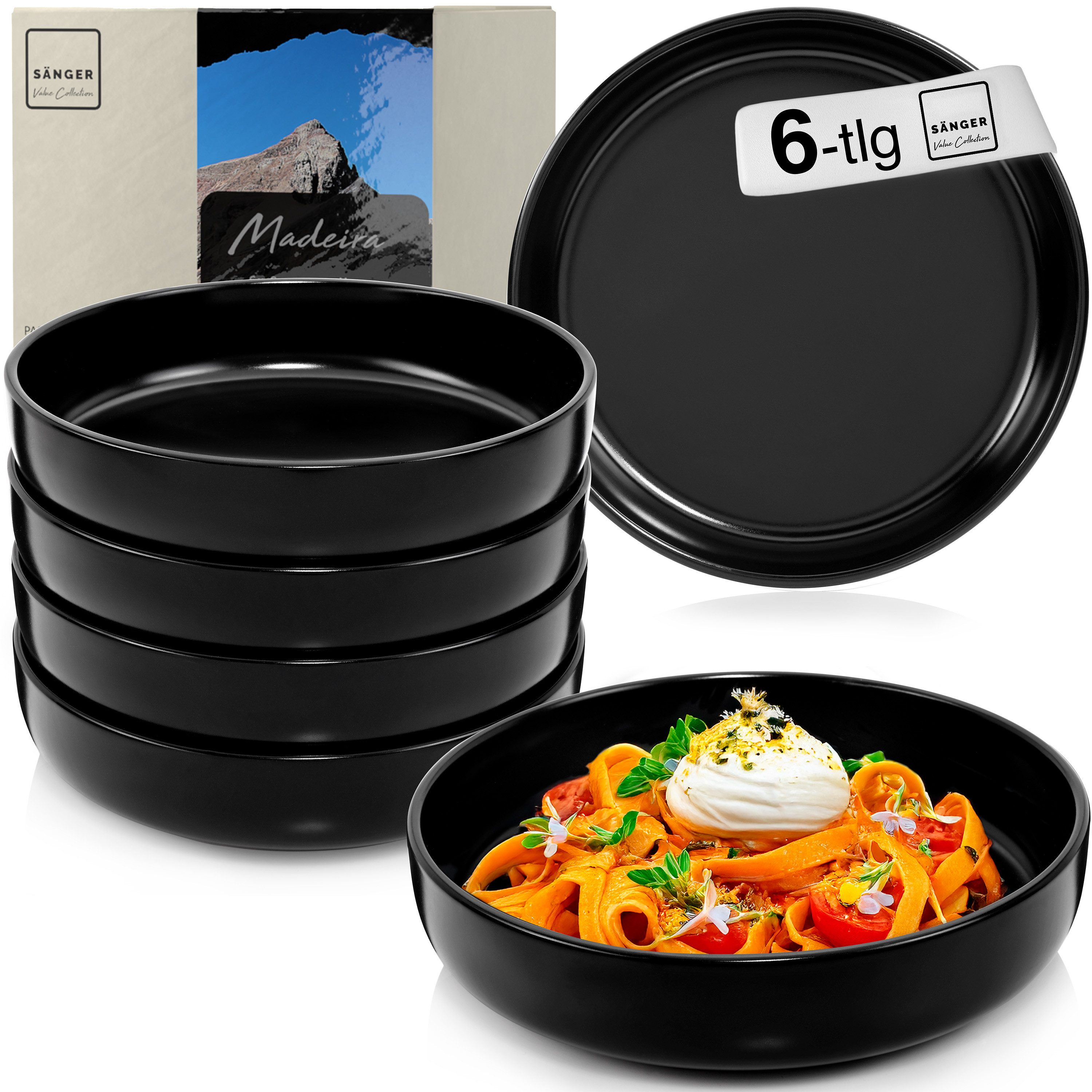 SÄNGER Тарелки Madeira, (6 St), 6 tlg. Pastateller Set, Steingut, schwarz, Handmade, VALUE COLLECTION