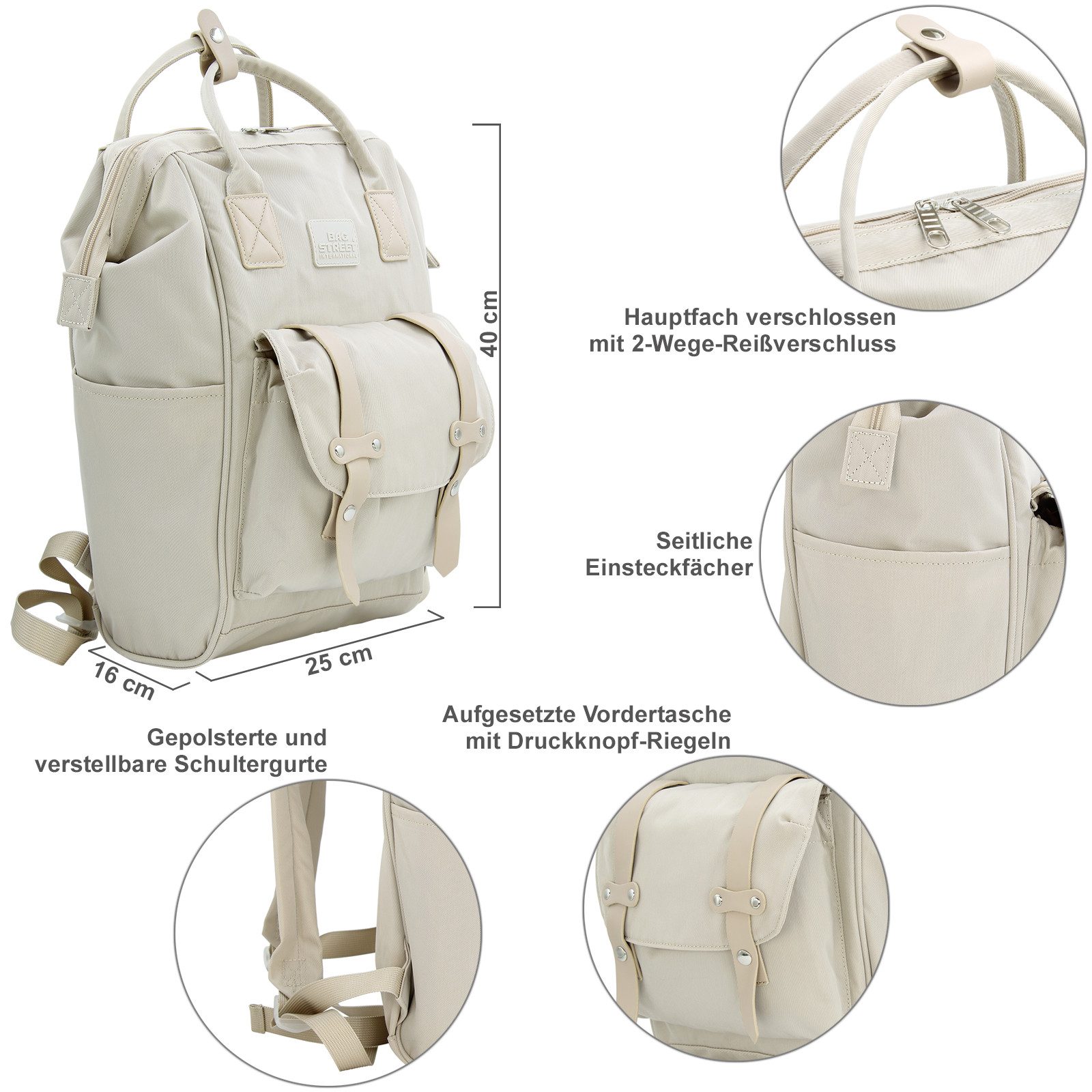 BAG STREET INTERNATIONAL Cityrucksack - Damen Daypack Rucksack, 16 Liter – Freizeit Schule Büro