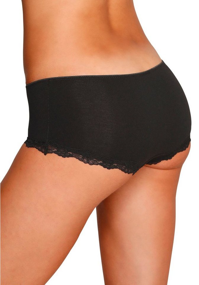 LASCANA Panty (Packung, 3-St) aus elastischer Baumwolle mit zarter Spitze,  Aus weicher Baumwoll-Stretch-Qualität