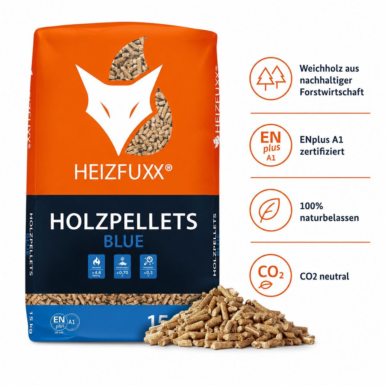 HEIZFUXX Holzpellets Blue, 300 kg, (Palette, 20-St)