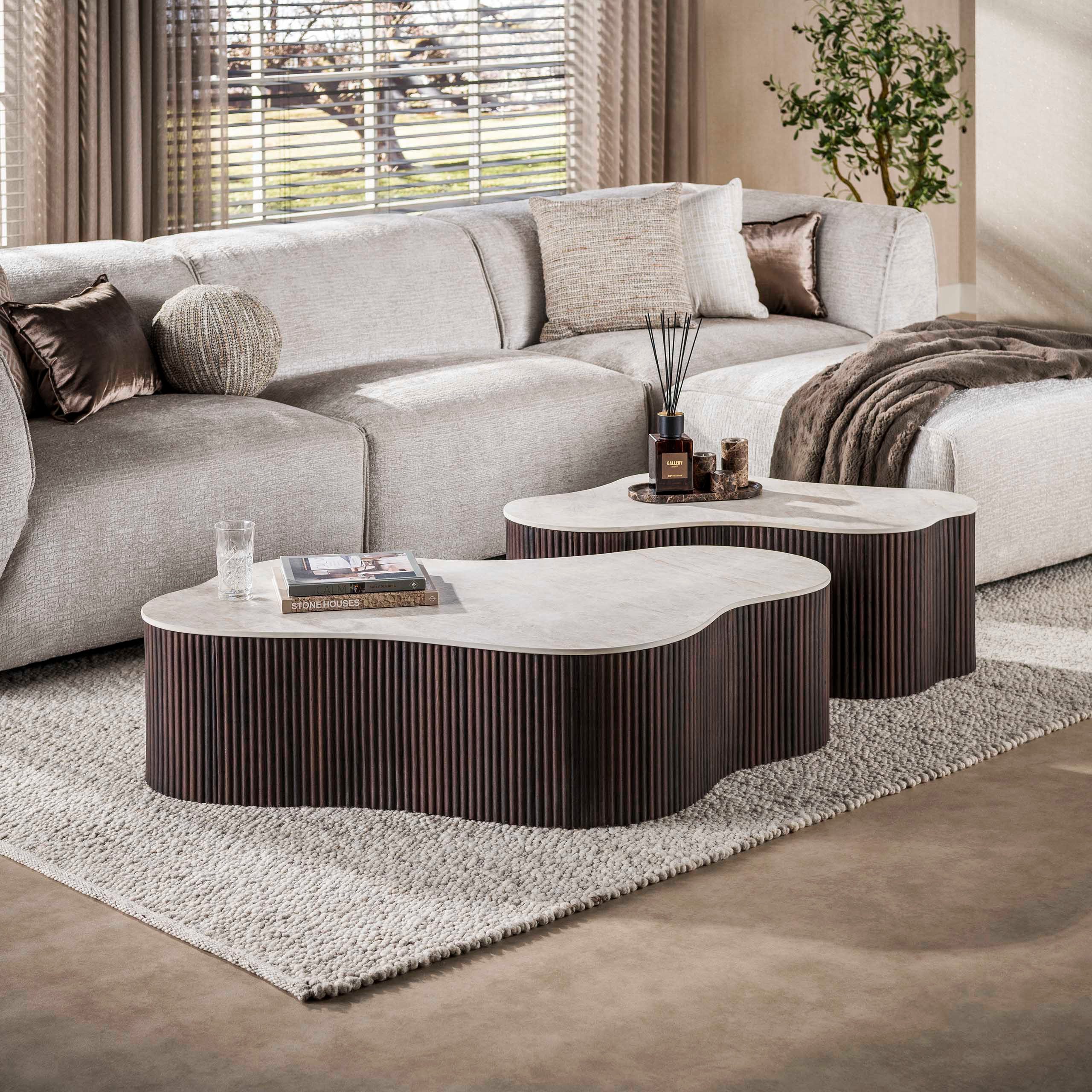 Sitheim-Europe Couchtisch CERAMO grande Couchtisch 2er Set/3D Keramik Taj Mahal/ Travertinoptik (2-St., 2er Set)