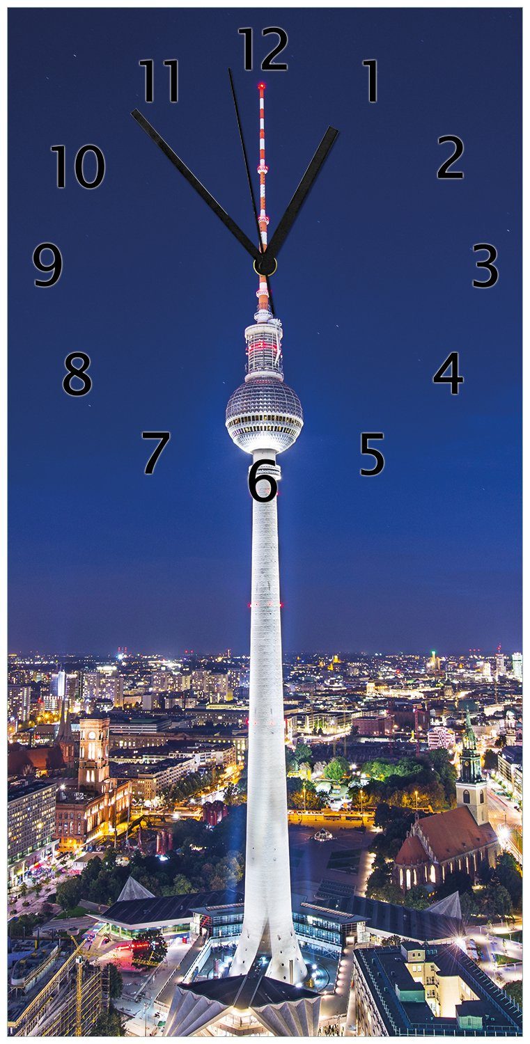 Wallario Wanduhr Fernsehturm Berlin bei Nacht (Uhr aus Acryl)