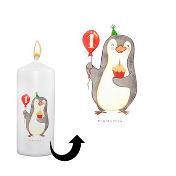 Mr. & Mrs. Panda Formkerze 1. Geburtstag Pinguin Luftballon - Weiß - Geschenk, Kerze, Happy Birt (1-tlg), Liebevolle Motive