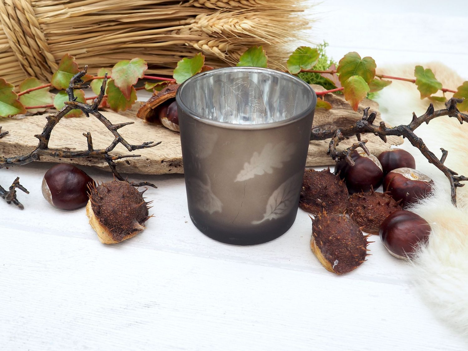 ZauberDeko Windlicht Windlicht Glas mit Blättern günstig online kaufen