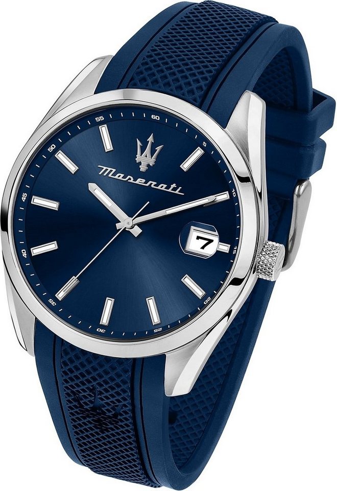 MASERATI Quarzuhr Maserati Herren Armbanduhr, Herrenuhr Silikonarmband,  rundes Gehäuse, groß (ca. 43mm) blau