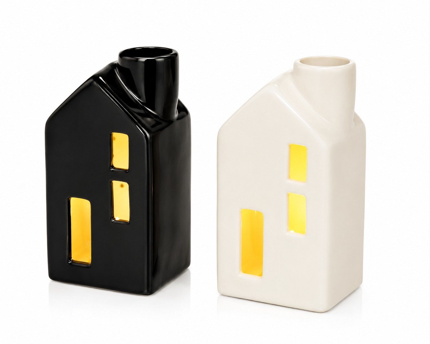 Wurm Kerzenhalter LED Lichthaus 2er Set Porzellan mit Kerzenhalter Schwarz & Weiß