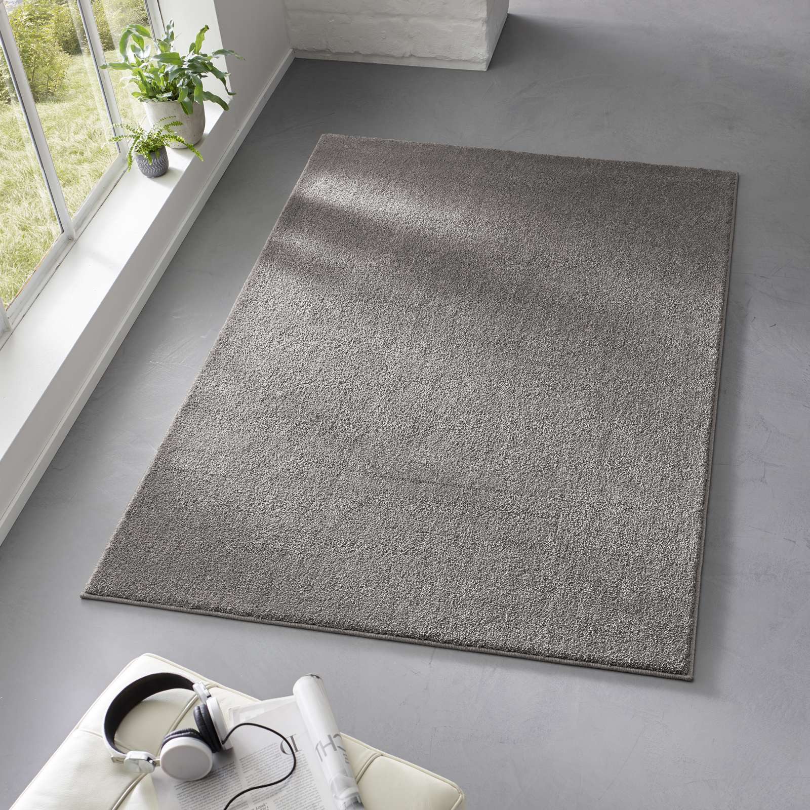 TaraCarpet Teppich Kurzflor-Frisee-Teppich Madrid Uni, rechteckig, Höhe: 9 mm, uni anthrazit Wohnzimmer Schlafzimmer Esszimmer Kinderzimmer 080X150