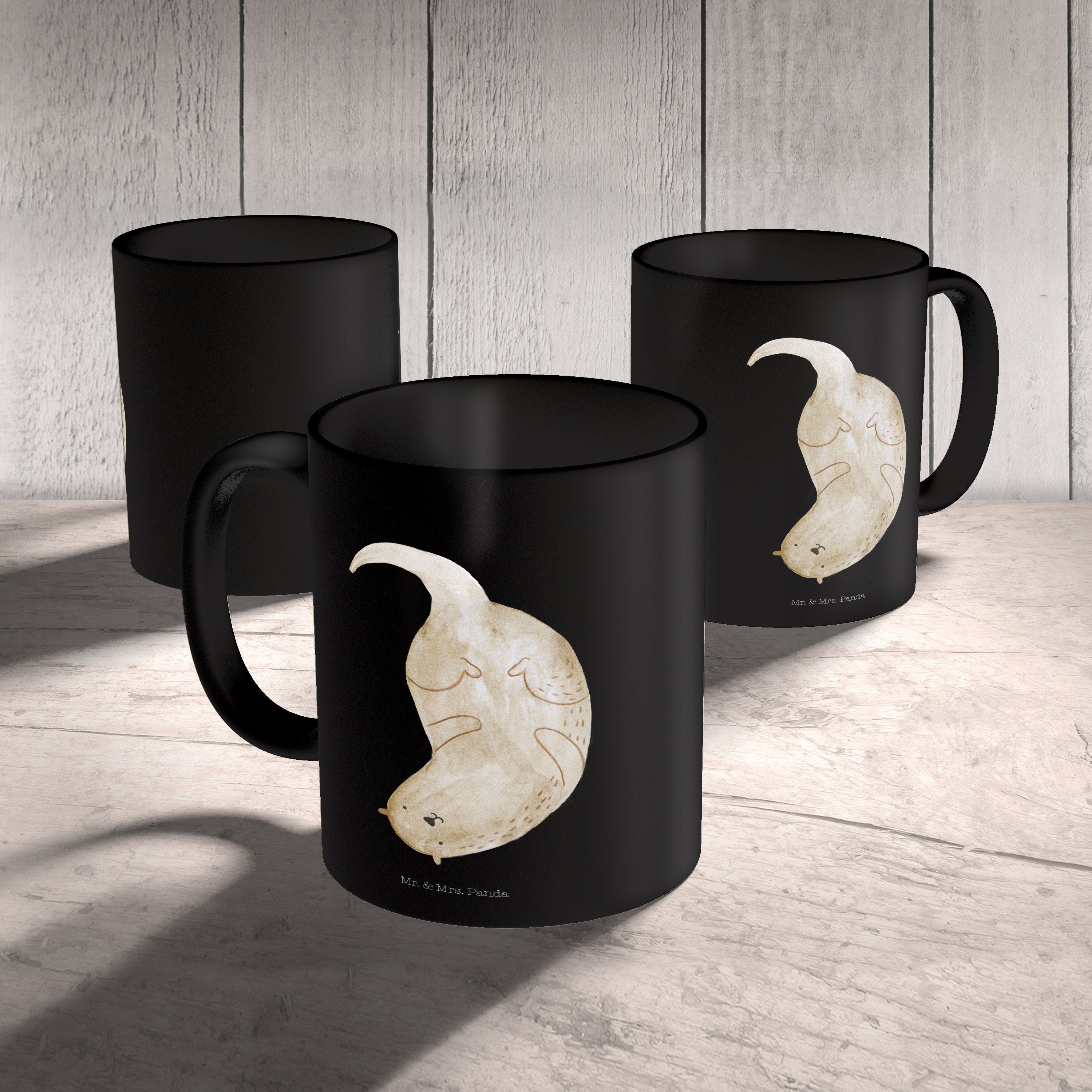 Schwarz & Tasse, Mrs. Büro Panda Tasse Geschenk, - - Otter Schwarz kopfüber Seeotter, niedlich, Keramik Mr.