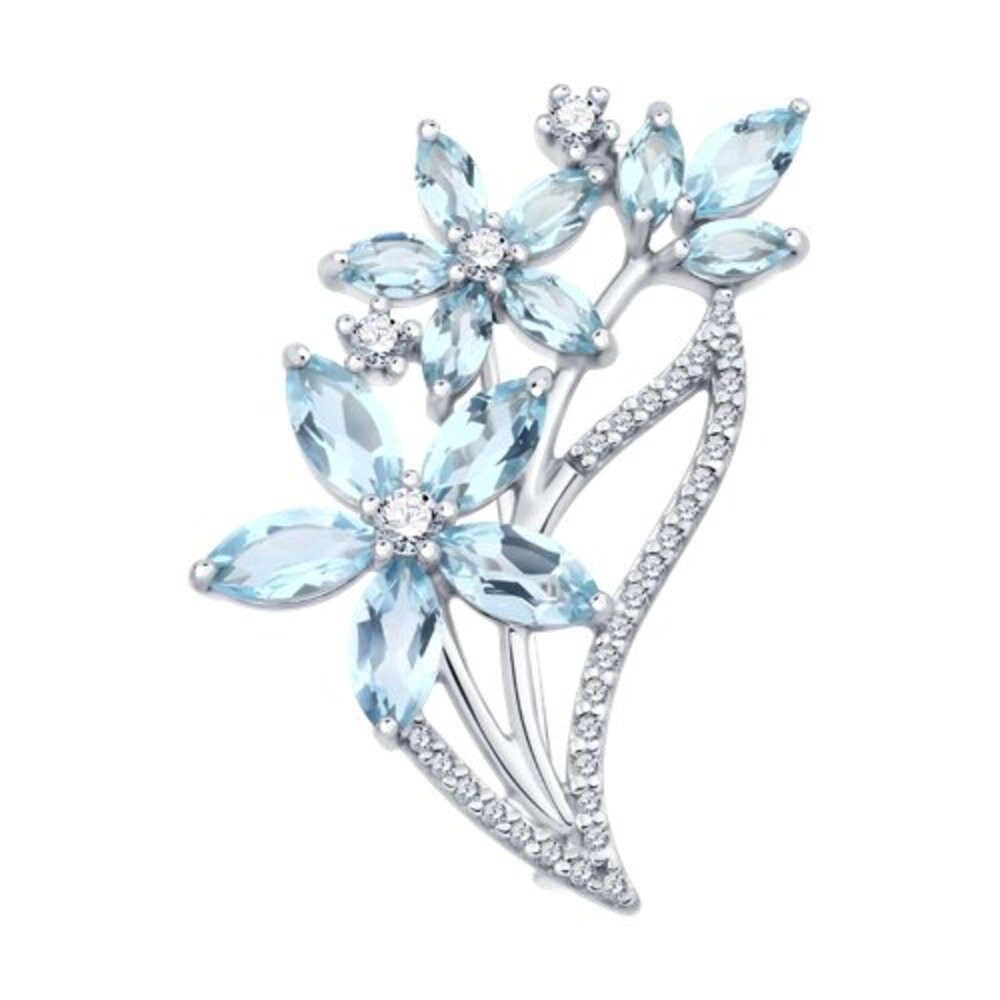 Secretforyou Anstecknadel Brosche Anstecknadel 925 Silber Topas sky Zirkonia Echtschmuck, 925 Sterling Silber