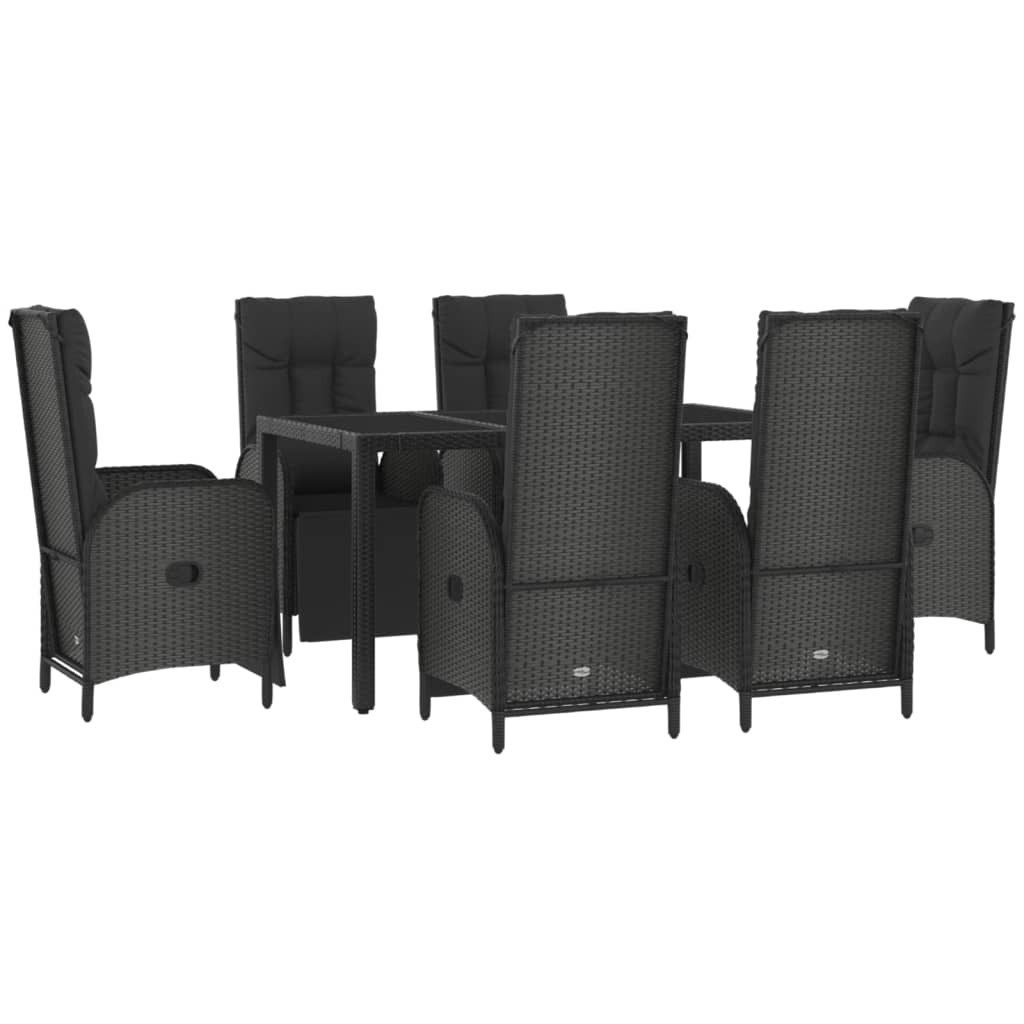Garten-Essgruppe 7-tlg. Garten-Essgruppe mit Kissen Schwarz und Grau Poly Rattan