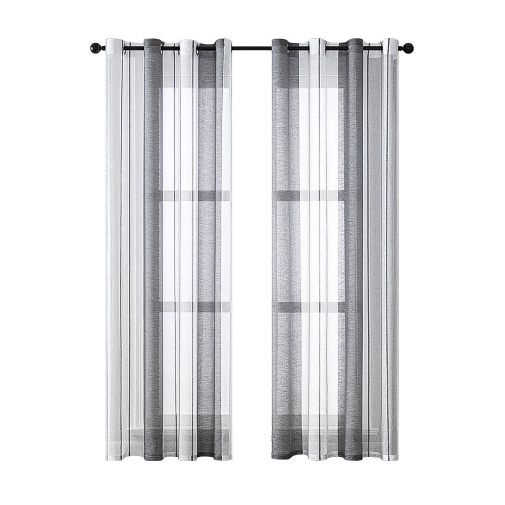 Vorhänge, Polyester, Transparent, GelldG Gardinen mit Weiß Grau Vorhang Ösen