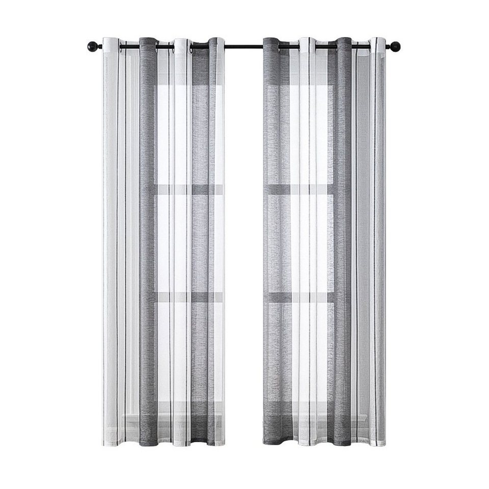 Vorhang Gardinen mit Ösen Grau Weiß Vorhänge, Transparent, Polyester, GelldG