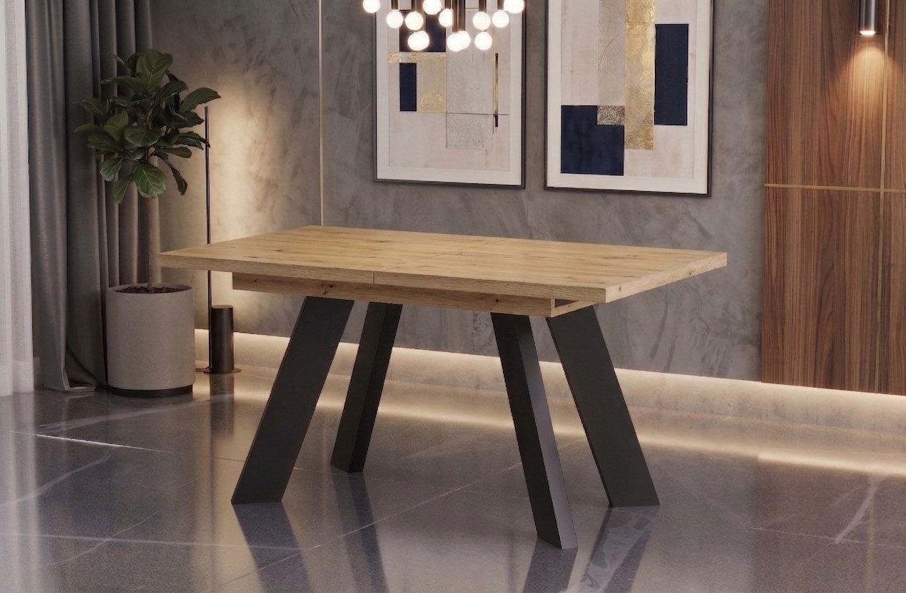 Endo-Moebel Esstisch Como Esstisch 130–210cm ausziehbar für 8 Personen, Tischbeine schwarz, Ausziehbar 130-210 cm (2x40 cm); Platte 36mm; 4 Beine; schwarz matt