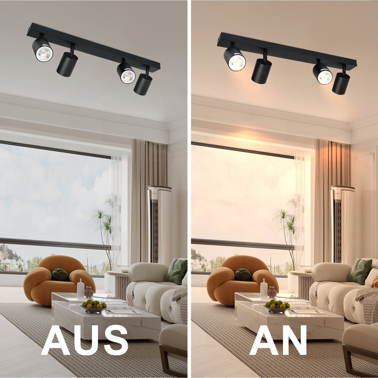 Nettlife Deckenstrahler Modern Schwarz GU10 Rechteckig 4flammig 25 W, Schwenkbar 350°, LED wechselbar, Schlafzimmer Küche Flur – Bild 4 von 5