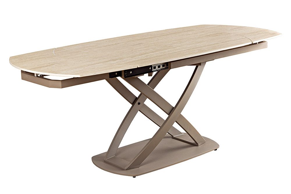riess-ambiente Esstisch INCEPTION 130-190cm natur – oval, Keramik, Travertin, Metall (Einzelartikel, 1-St), ausziehbare Platte für 6–8 Personen – ideal für Esszimmer oder Küche