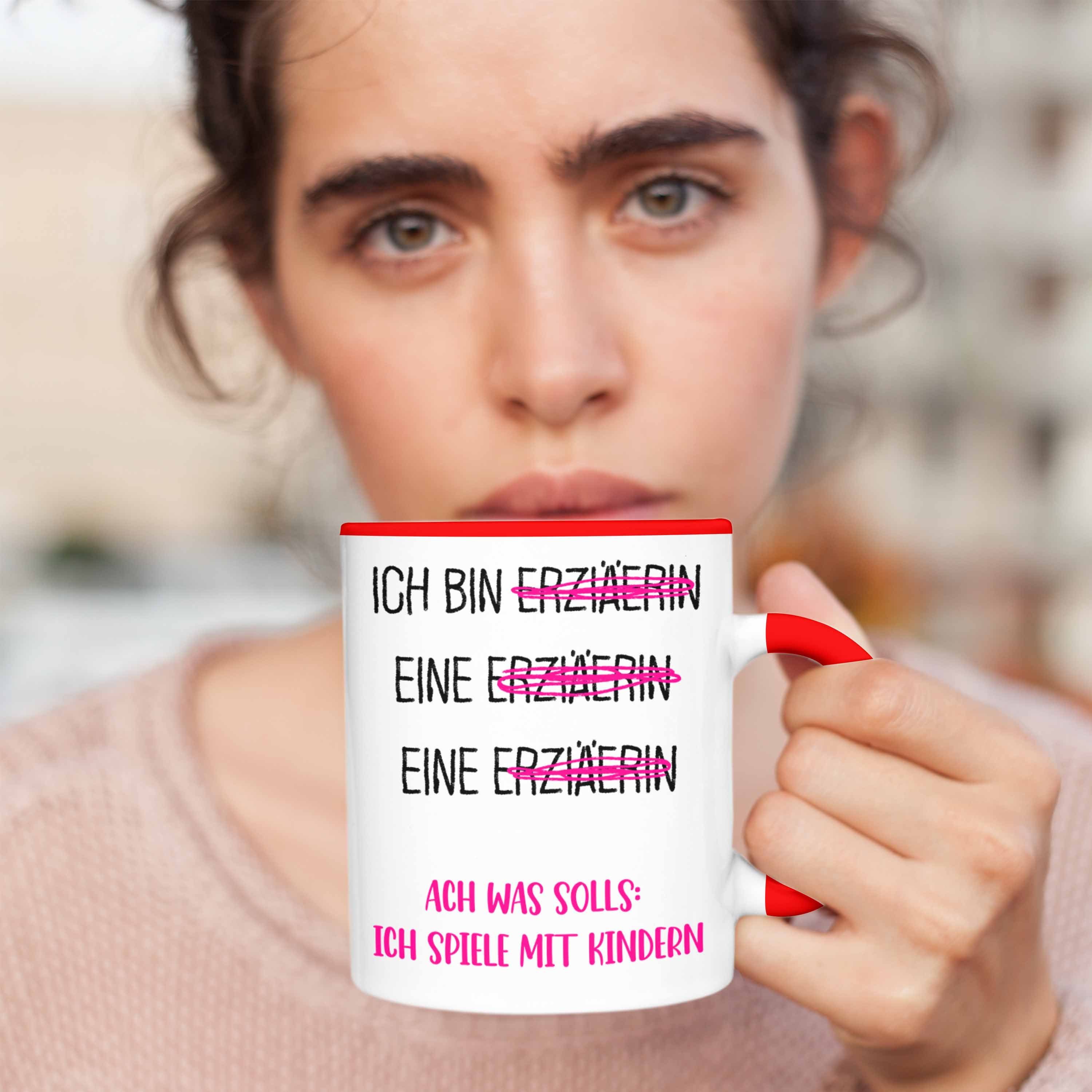 Trendation Tasse Tasse Geschenk Geschenkidee Kindergärtnerin Spruch für Erzieherin Rot
