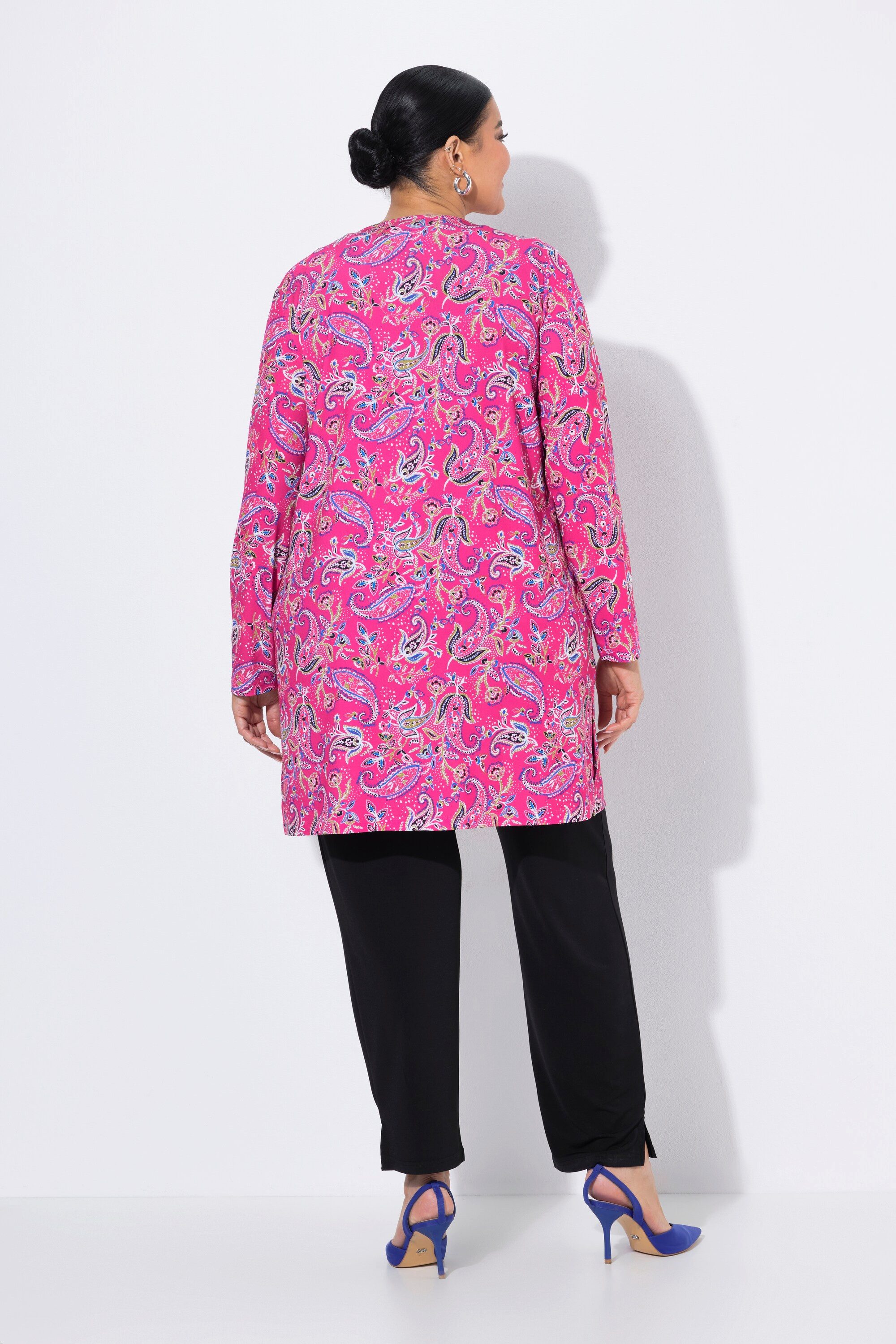 Ulla Popken Longshirt Jerseyjacke Paisleymuster V-Ausschnitt Langarm