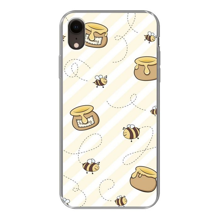 MuchoWow Handyhülle Eine Illustration von Bienen und Honigtöpfen Handyhülle Apple iPhone XR Smartphone-Bumper Print Handy