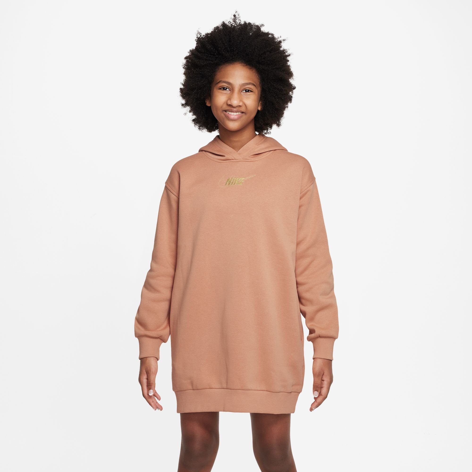 Nike Sportswear Jerseykleid CLUB FLEECE GIRLS' HOODIE DRESS AMBER BROWN/METALLIC GOLD